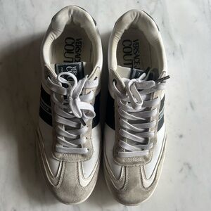 Versace Jeans Collection White and Black Sneakers with Suede Accents